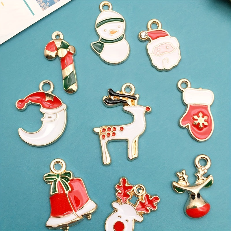 21pcs Enamel Charms Christmas Tree Santa Claus Pendants DIY Jewelry Making
