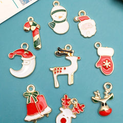 21pcs Enamel Charms Christmas Tree Santa Claus Pendants DIY Jewelry Making