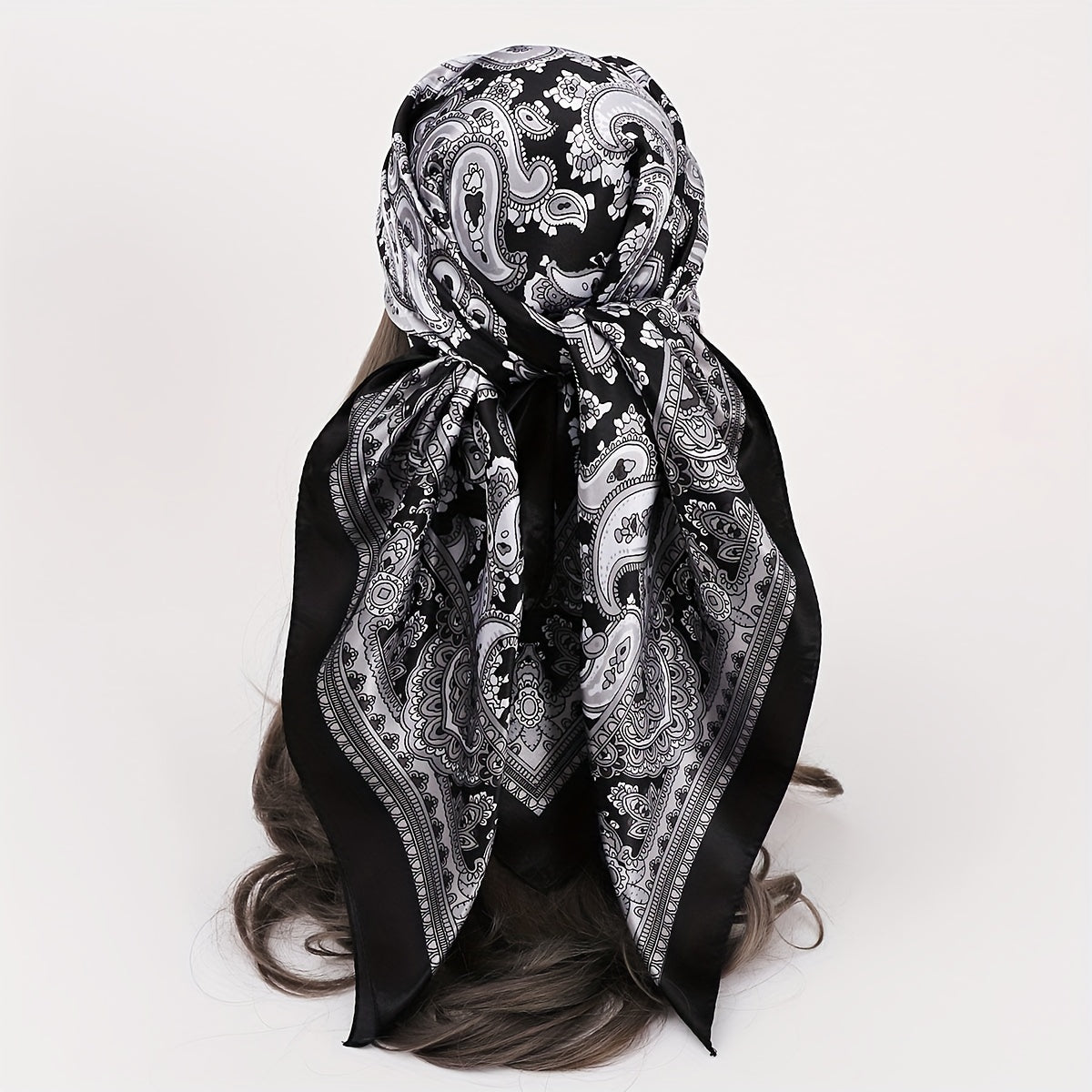 Vintage Paisley Print Square Scarf Satin Bandana Windproof Head Wrap