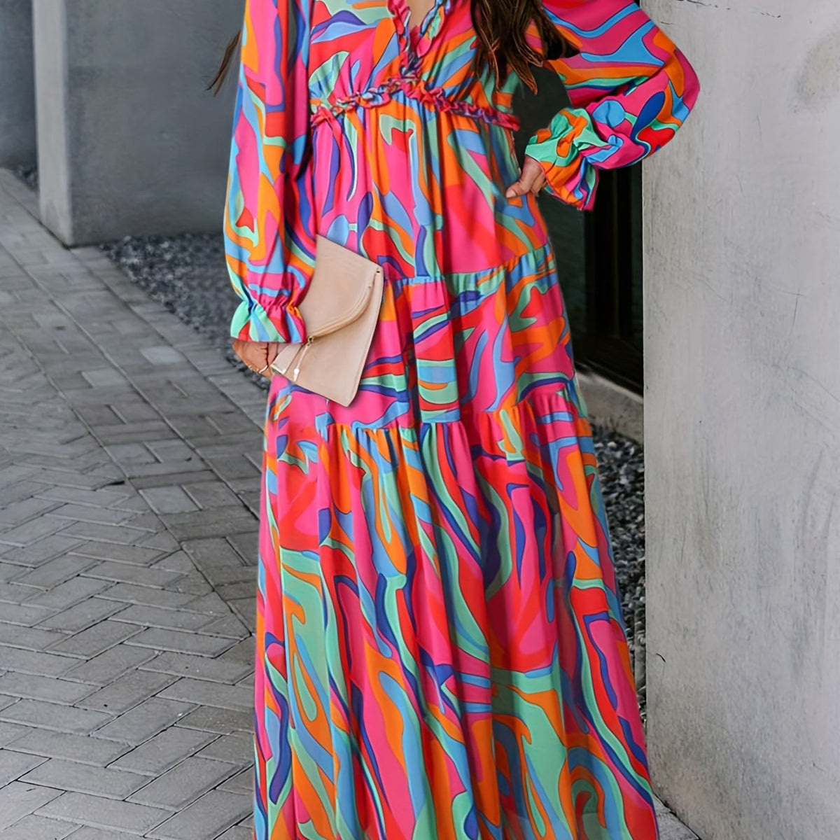  Contrast Print Maxi Dress