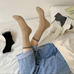 4 Pairs College Style Striped Textured Socks Women's Stockings