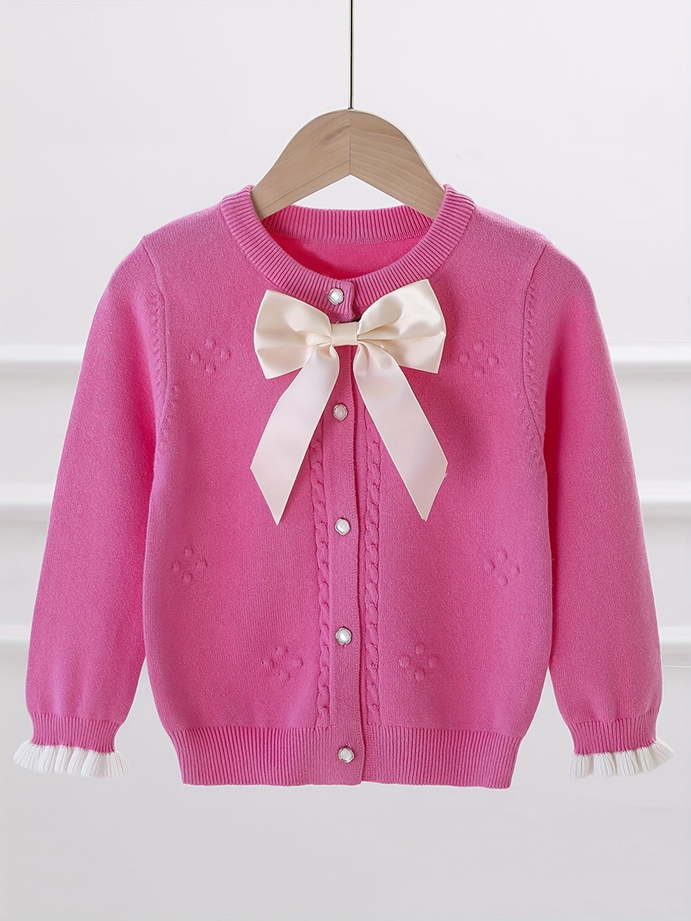 Girls Knitted Cardigan with Bow Knot and Pearl Button