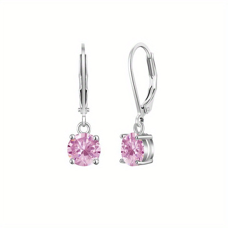 Zircon Drop Earrings - Bright & Vibrant Dangle Aretes, Leverback Hoop for Girls