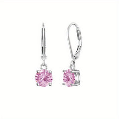 Zircon Drop Earrings - Bright & Vibrant Dangle Aretes, Leverback Hoop for Girls