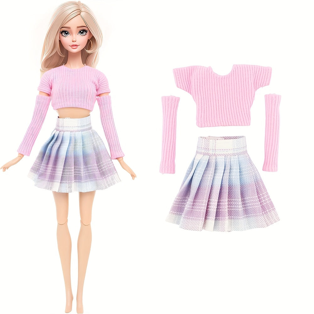 15pcs 5 Inch Doll Casual Sportswear Set-5 Outfits, Accessories, Hat, Racket, B