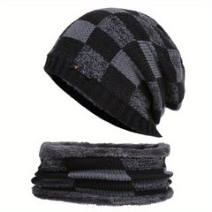 Unisex Thick Wool Knit Hat & Windproof Scarf Set for Outdoor