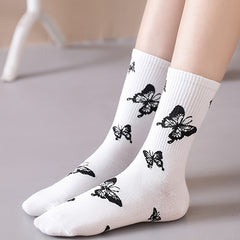6 Pairs Women Socks Novelty Butterfly Crew Boots Multicolor