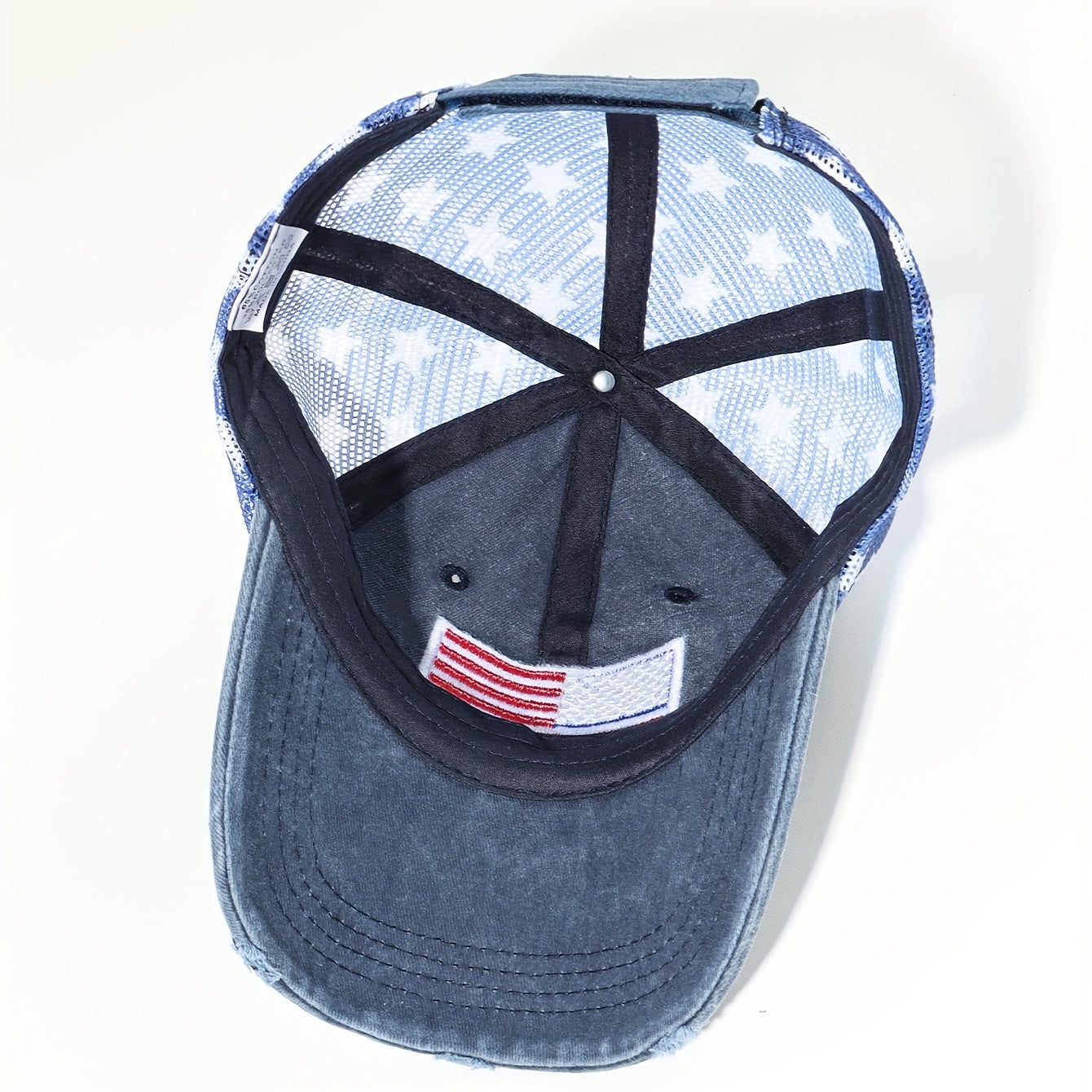 Pentagram Print Mesh Trucker Hat Navy Distressed Baseball Cap