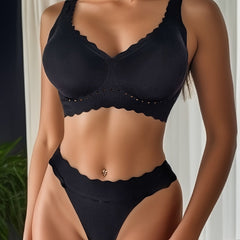 Solid Push Up Bra & Panties Set Women's Lingerie