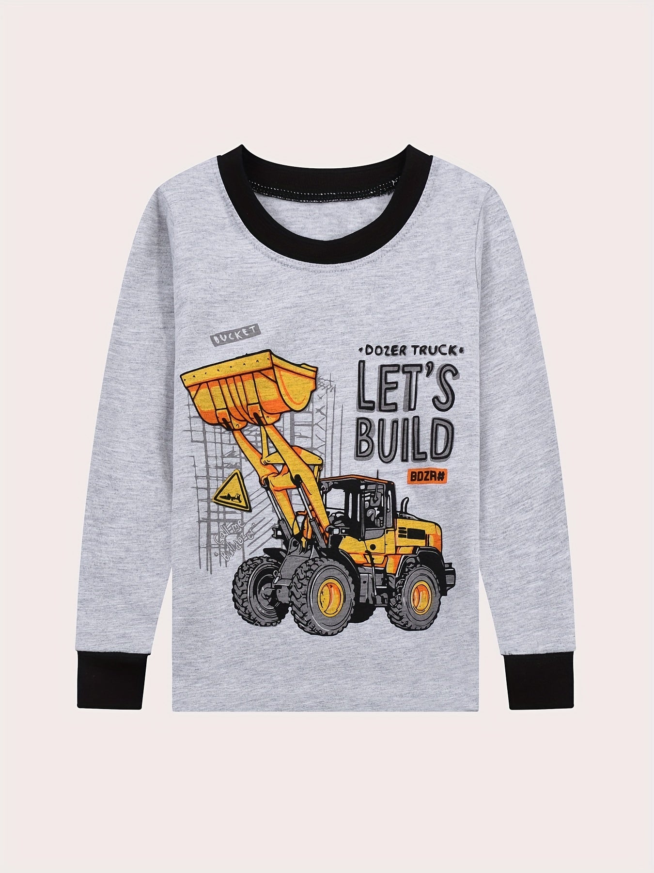 Excavator Pattern Kid's Pajamas 2pcs Long Sleeve Top & Pants Set