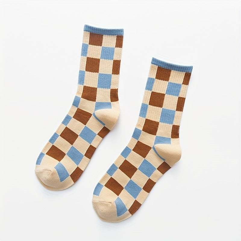 6 Pairs Stripe & Plaid Print Socks Mid Tube Women's Stockings