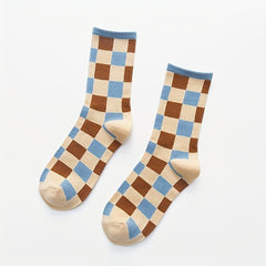 6 Pairs Stripe & Plaid Print Socks Mid Tube Women's Stockings