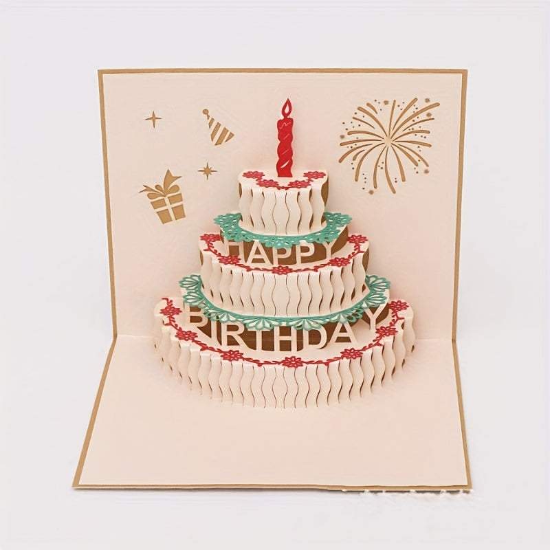 Colorful 3D Birthday Cake Card With Handwritten Blessing Message