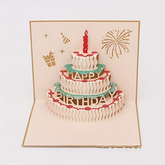 Colorful 3D Birthday Cake Card With Handwritten Blessing Message