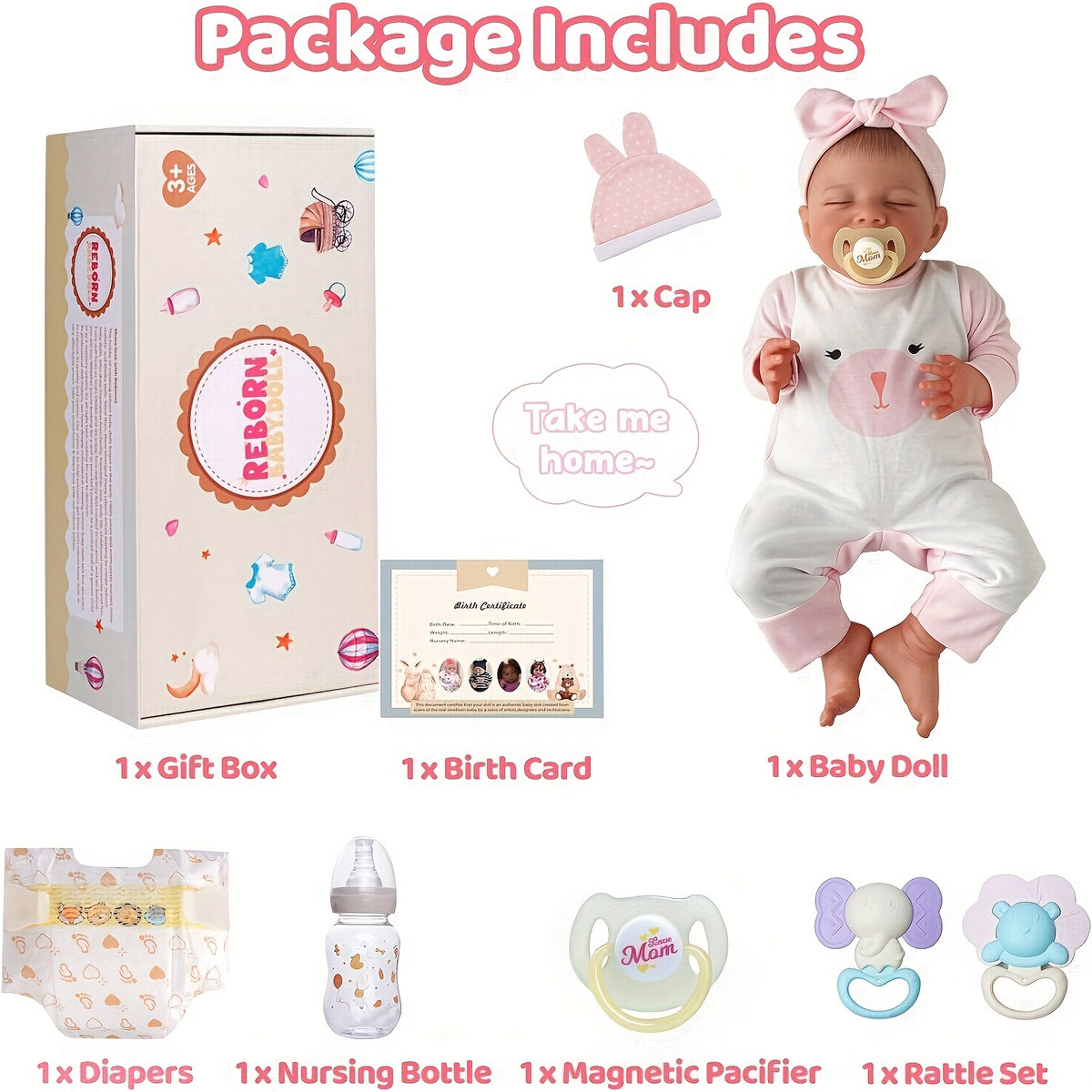 20 Inch Newborn Baby Doll with Accessories Sleeping Smiling Reborn Doll