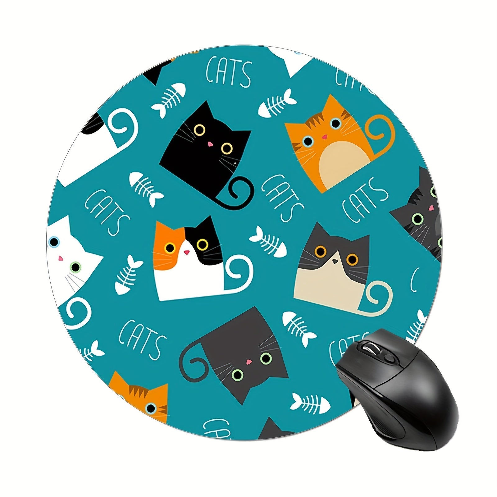 Cute Cartoon Cats Gaming Mouse Pad, Non-slip Round Mat for Office Computers