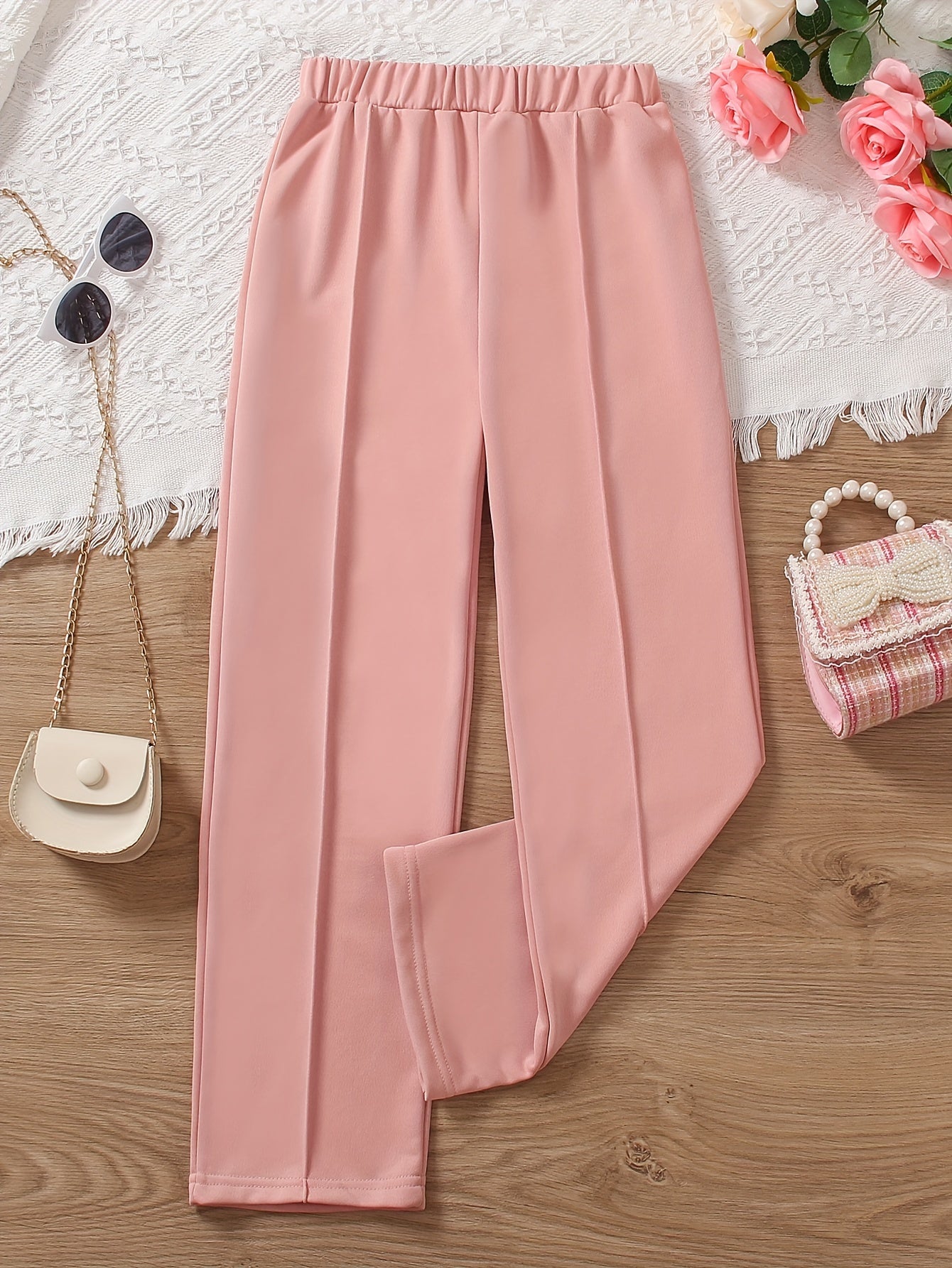 Girls' Line Stitching Elastic Waist Casual Pants - Kid Girl's Bottoms