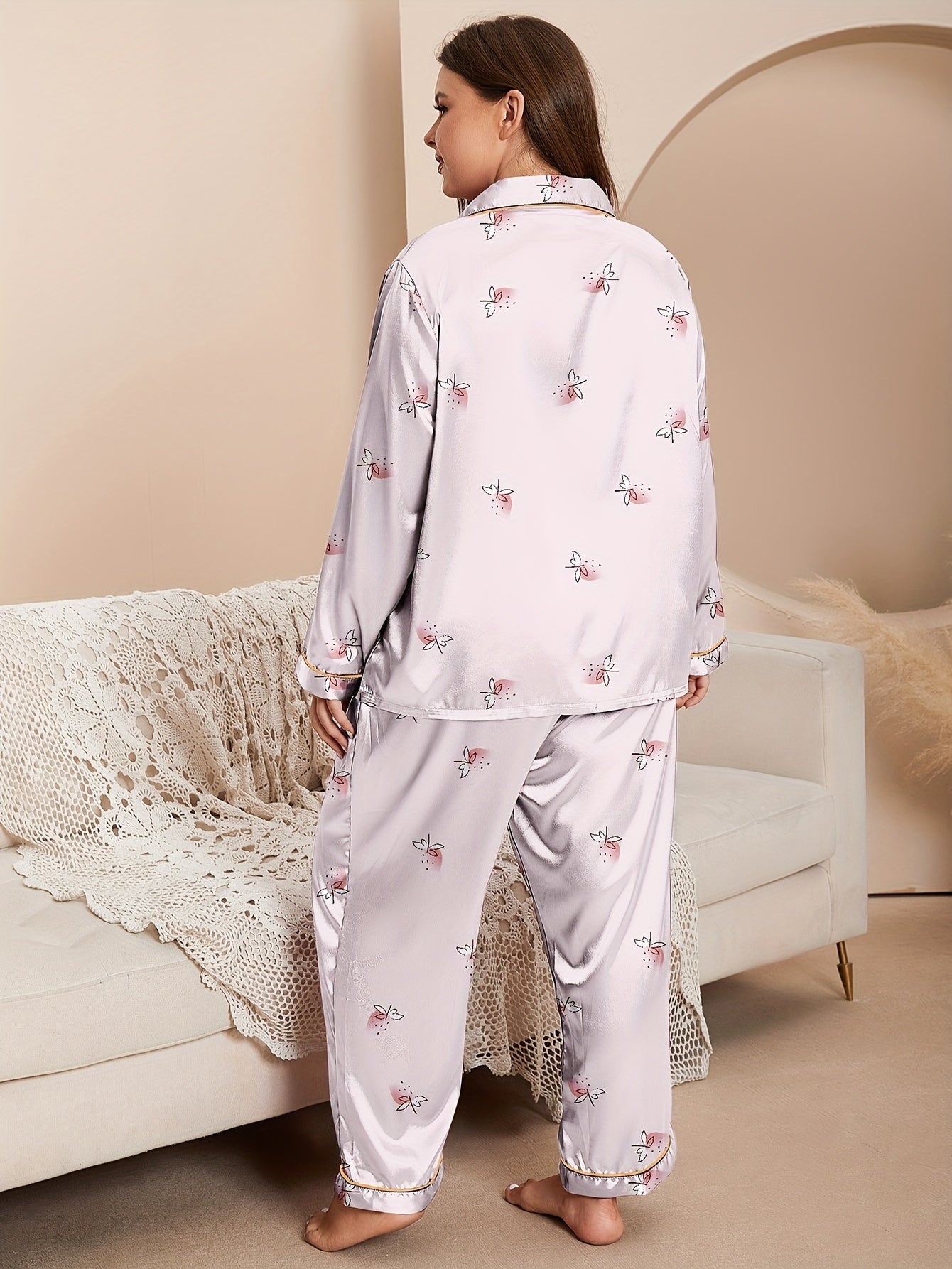  Retro Pajamas Set Women's Butterfly Moon Print Satin