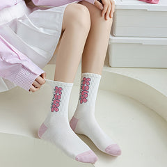 5 Pairs Letter & Heart Print Socks Women's Stockings