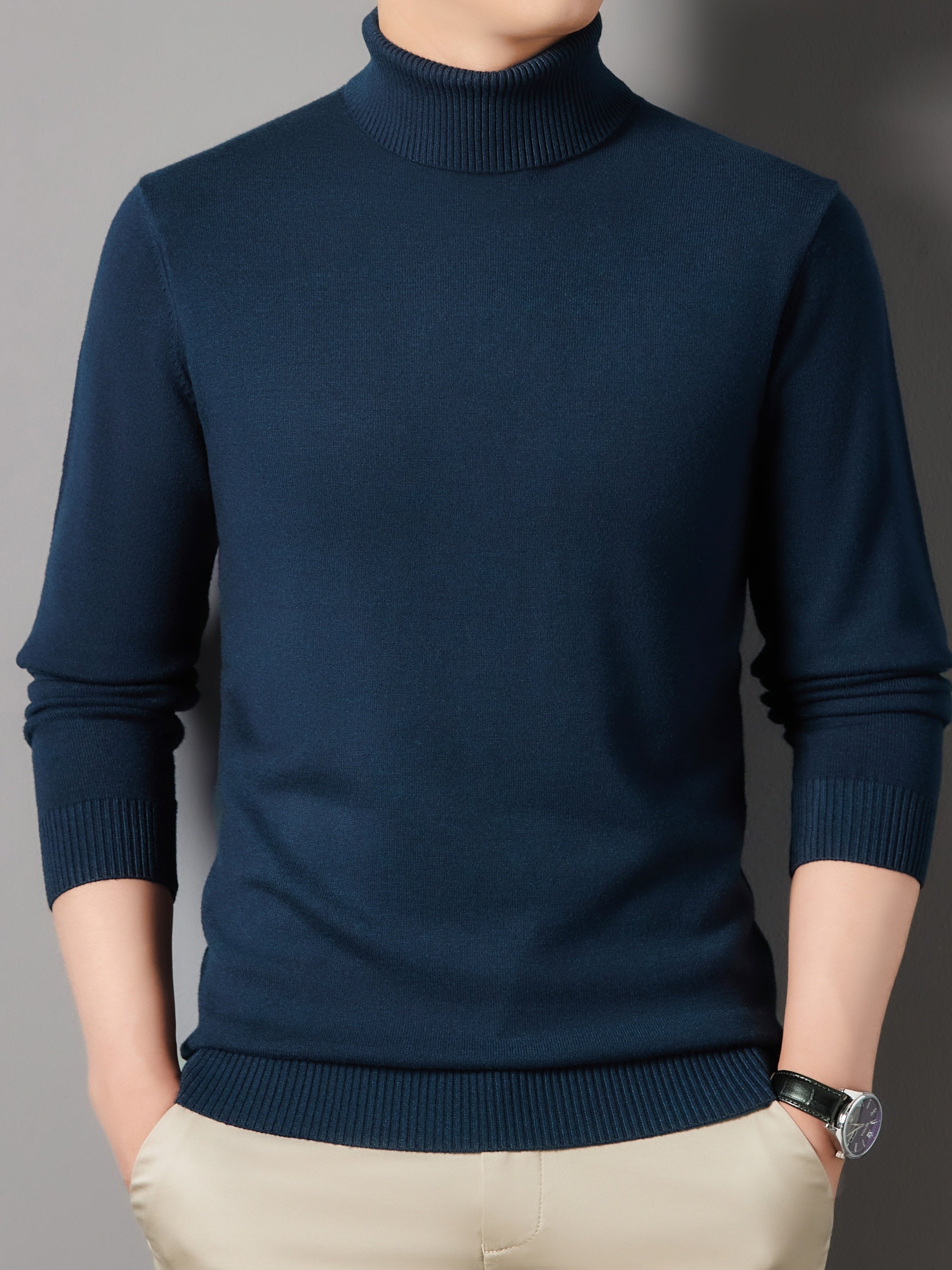 Men's Turtle Neck Knit Sweater Warm Solid Pullover for Fall Winter