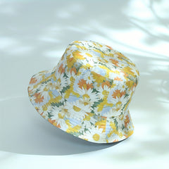 Sunflower Print Bucket Hat Reversible Sunscreen Beach Hats