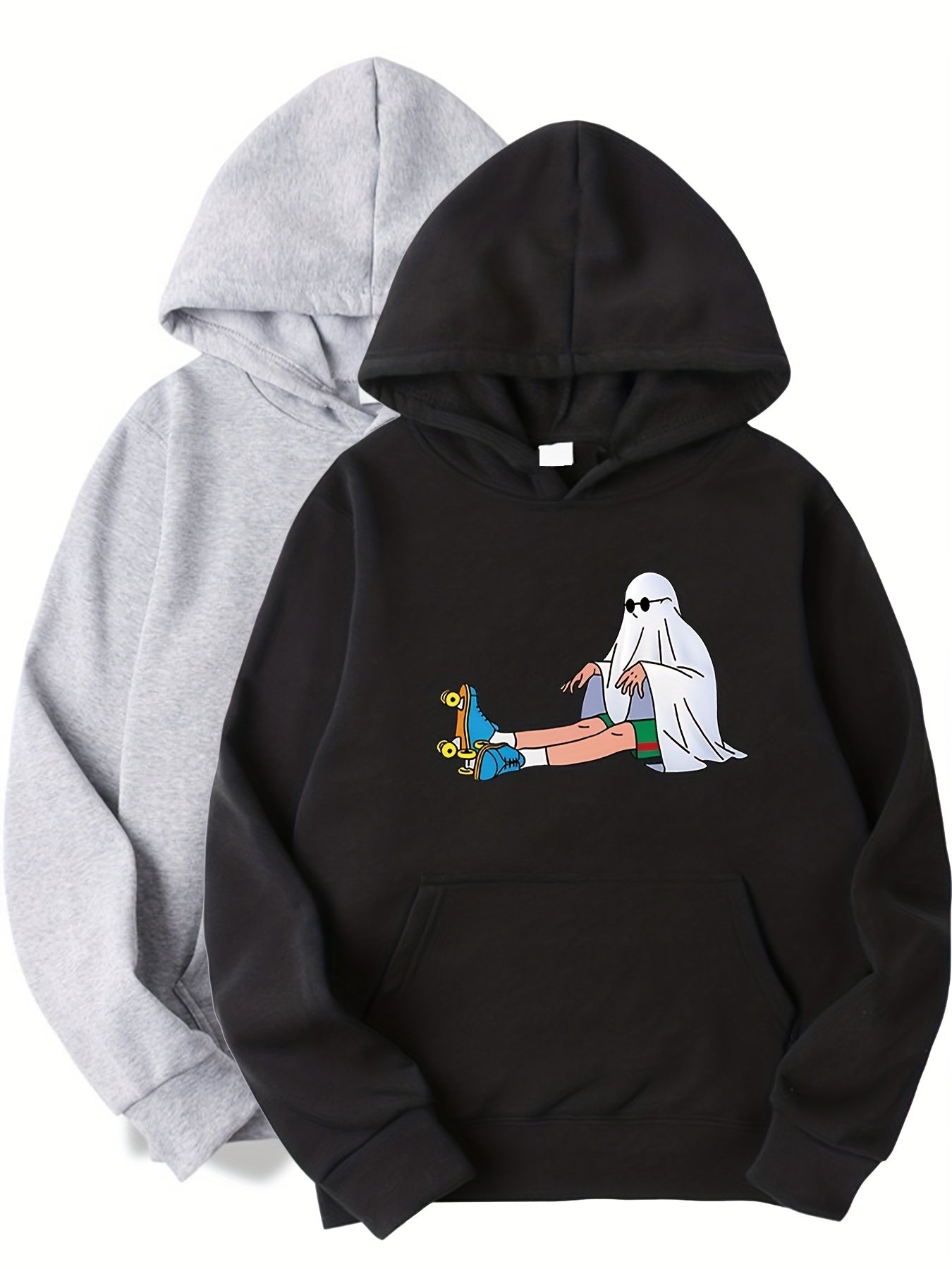 2pcs Pattern Print Boys Casual Pullover Hooded Sweatshirt