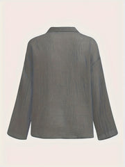  Solid Button Up Roll Up Sleeve Blouse