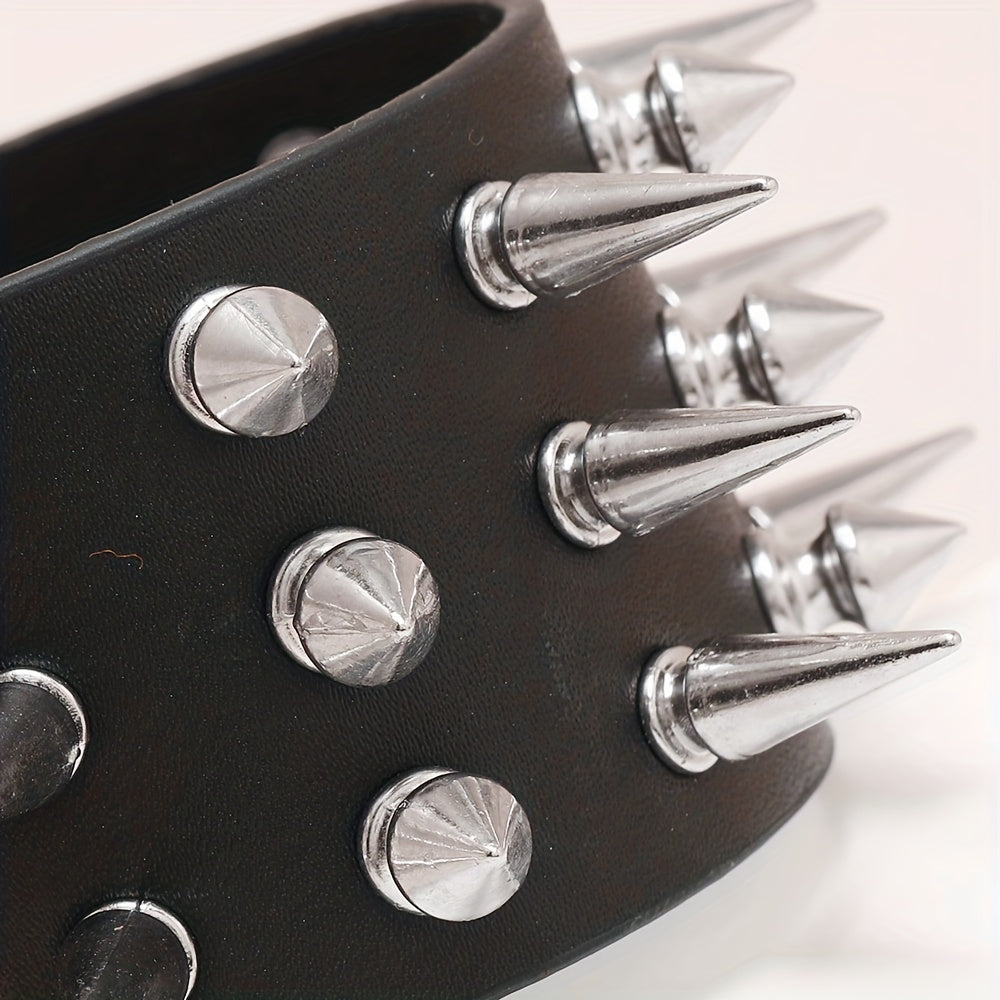 Men's Rivets Spikes Decor Bracelet Gothic Punk PU Leather Bracelet