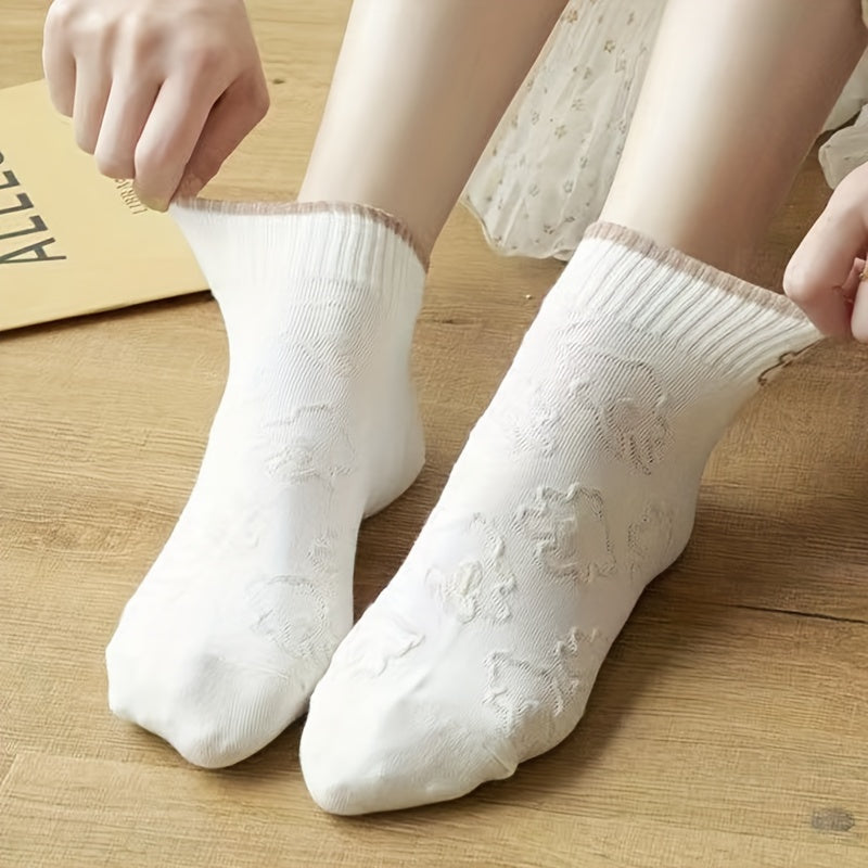 5 Pairs Cartoon Pattern Short Socks for Women Soft Lightweight Stockings