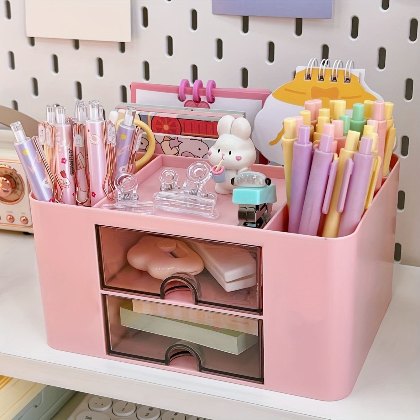 Square Double Layer Drawer Pen Holder Storage Box