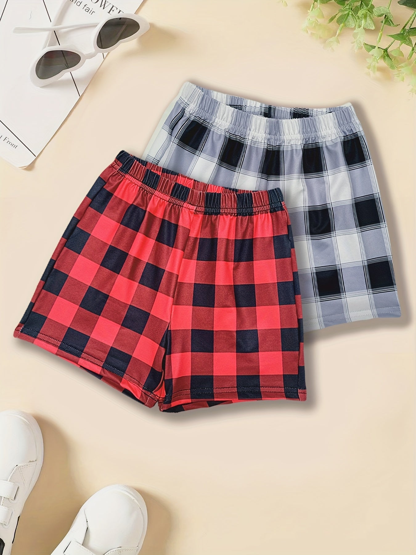 Girls Plaid Shorts Waist Band Comfortable Casual Pants for Summer
