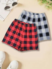 Girls Plaid Shorts Waist Band Comfortable Casual Pants for Summer