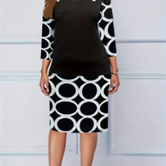  Geometric Print Round Neck Dress