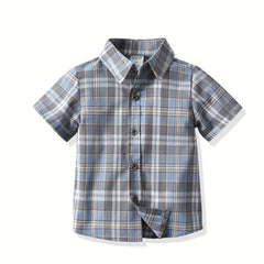 Toddler Boys Plaid Graphic Button Short Sleeve Shirt