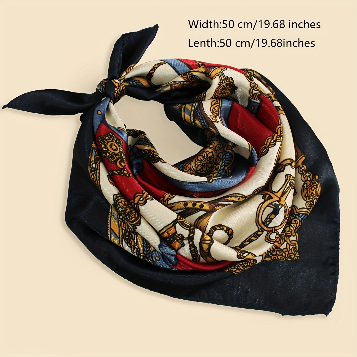 Vintage Chain Print Square Scarf Satin Bandana Classic Neckerchief