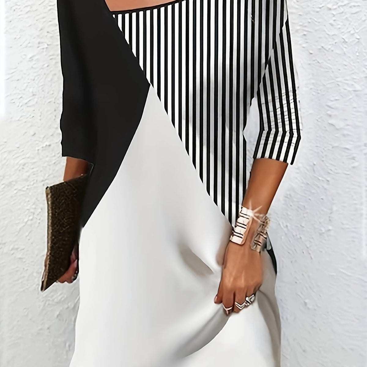  Colorblock Striped Short Sleeve Dress