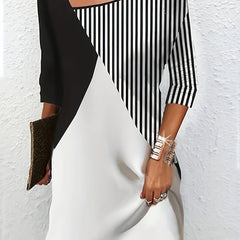  Colorblock Striped Short Sleeve Dress