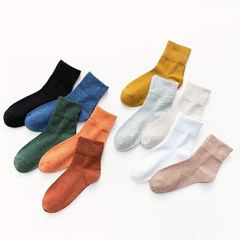 10 Pairs Women's Breathable Mid Tube Socks Solid Color Stockings