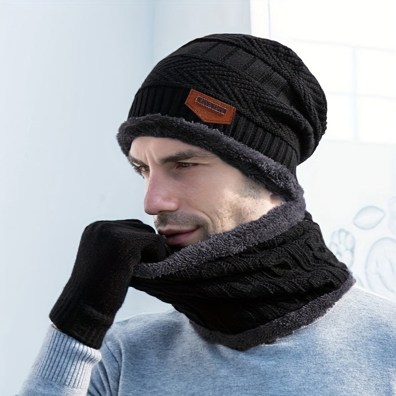 3pcs Unisex Winter Beanie Gloves Scarf Set Warm Touch Screen Retro