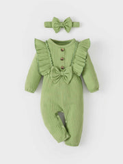 Casual Ruffle Long Sleeve Romper Set for Baby Girls