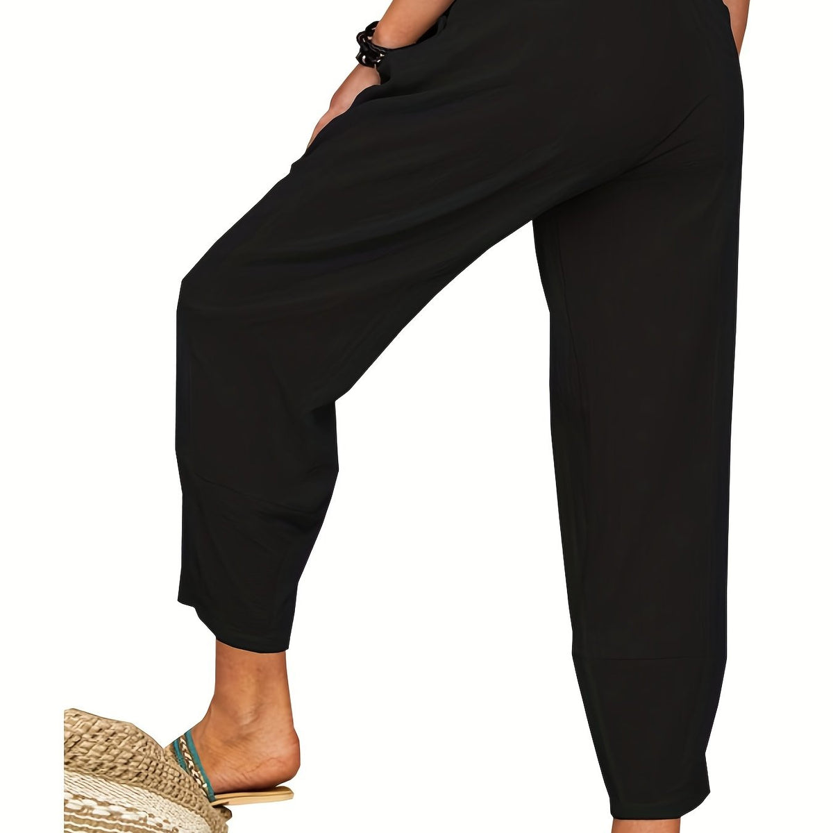  High Rise Loose Crop Harem Trousers With Pockets