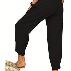  High Rise Loose Crop Harem Trousers With Pockets
