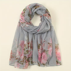Vintage Flower Print Voile Scarf Butterfly Plants Windproof Shawl