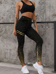 Golden Striped Print Yoga Leggings Slimming High Stretch Fitness Gym Pants