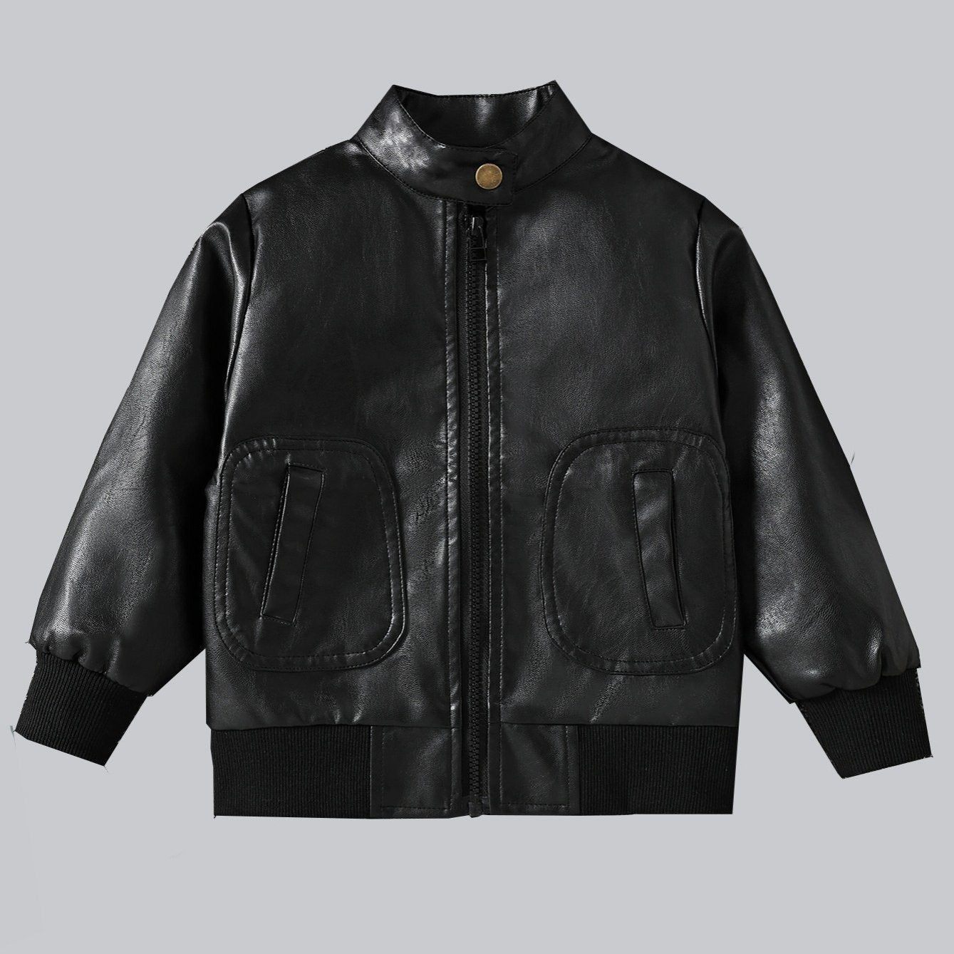 Boy's Fashionable Stand Collar Leather Jacket