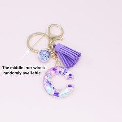 Crystal Initial Letter Liquid Keychain Women Key Chains Bag Charm Gift