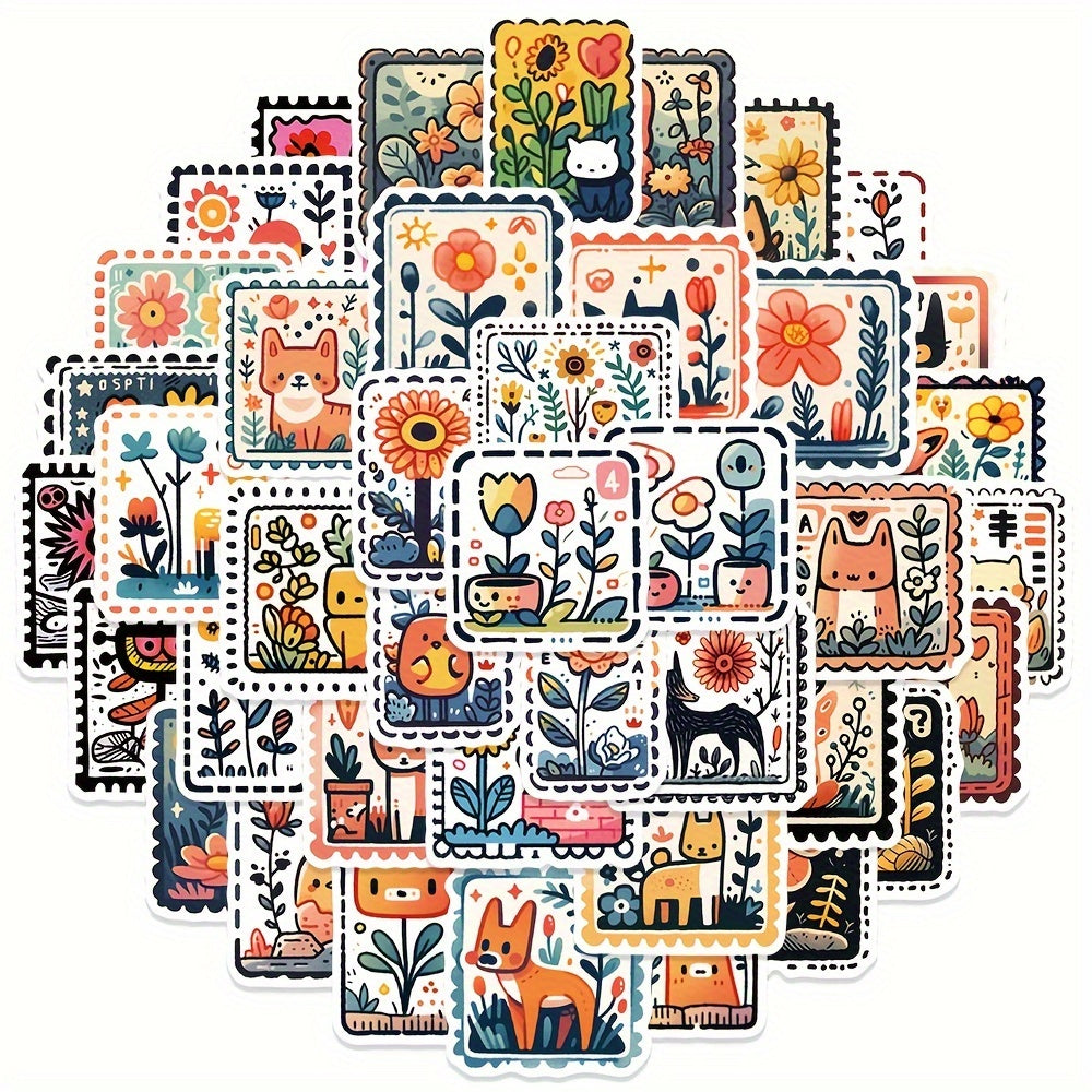 50pcs Cartoon Doodle Stamp Stickers Waterproof Notebook Water Cup Decor Stickers