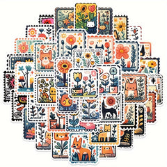50pcs Cartoon Doodle Stamp Stickers Waterproof Notebook Water Cup Decor Stickers
