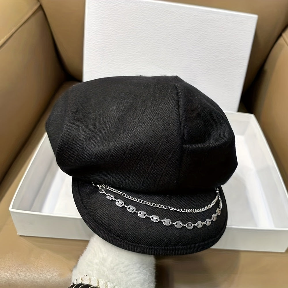 Vintage Solid Beret British Style Octagonal Hat Newsboy Hat