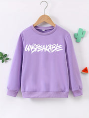 UNSPEAKABLE Letter Print Boys Casual Pullover Sweatshirt Long Sleeve Crew Neck